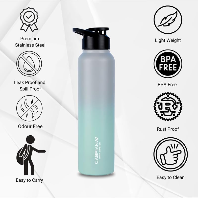 CASPIAN /// Hike Stainless Steel Sipper Water Bottle (Urban Lagoon, 1 Litre, Set of 1)| Leak Proof Thunder for Fridge Home Office Travel School Kids Boys Girls Adults Sports Gym Yoga - Image 3
