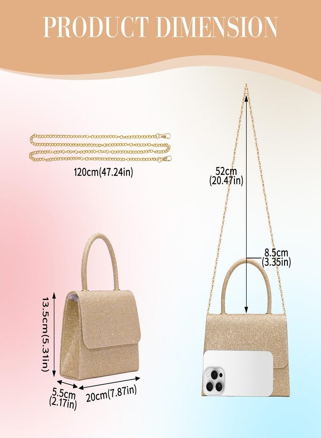 Larcenciel Women's Evening Handbags, Glitter Top Handle Evening Purse w/Chain, Ladies Sequins Shoulder Crossbody Bag, Chic Guest Clutch for Party Prom Wedding Cocktail Club Dating,Champagne - Image 5