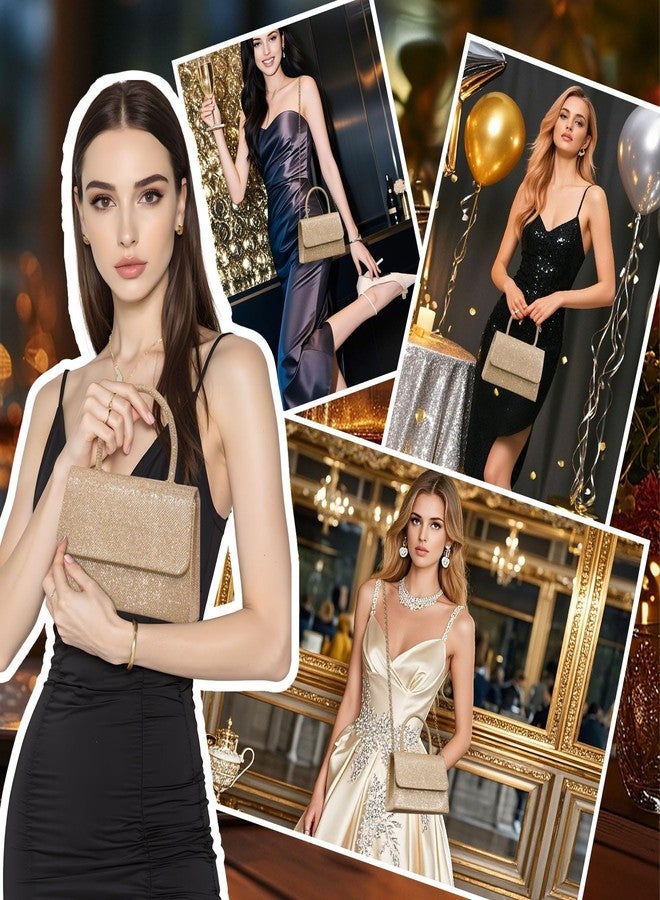 Larcenciel Women's Evening Handbags, Glitter Top Handle Evening Purse w/Chain, Ladies Sequins Shoulder Crossbody Bag, Chic Guest Clutch for Party Prom Wedding Cocktail Club Dating,Champagne - Image 2