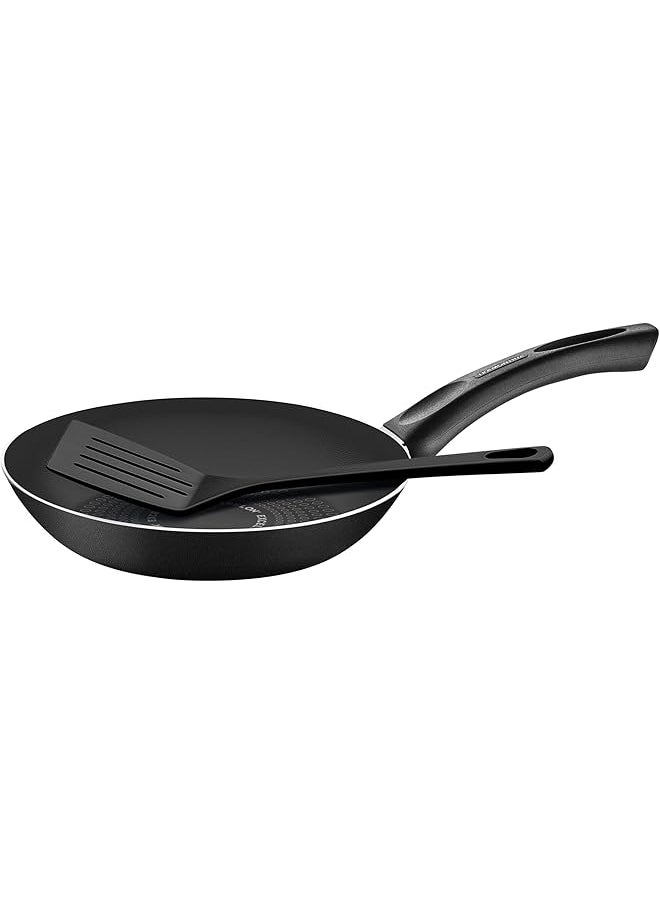 TRAMONTINA Paris+ 20cm Black Aluminum Frying Pan with Interior and Exterior Starflon Excellent PFOA Free Nonstick Coating with Spatula  - Image 1