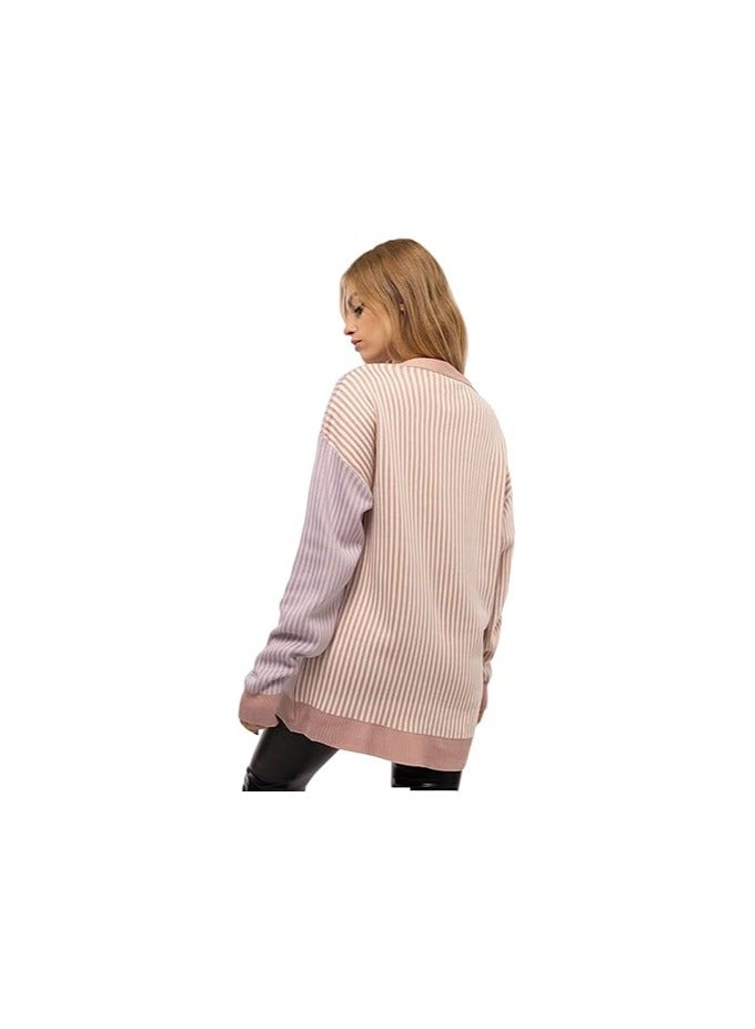 Women's cardigan with pink, Baby Blue and White Stripes - Image 3
