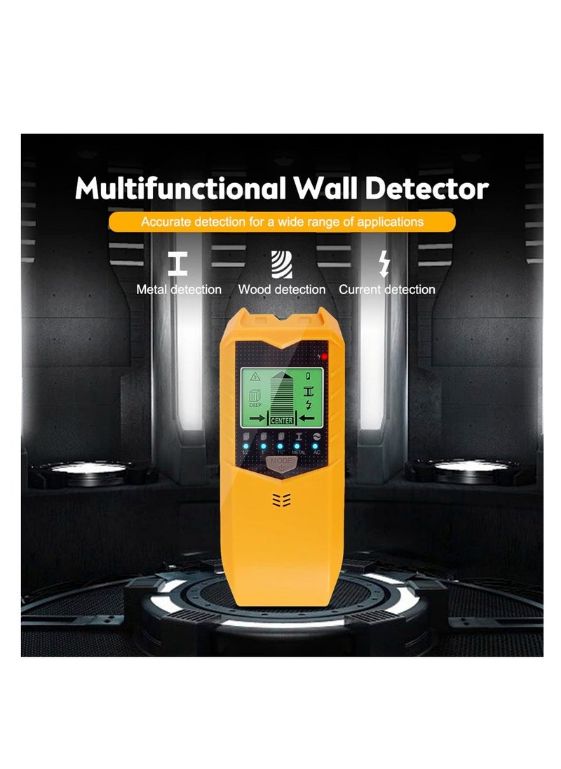 Stud Finder Sensor, 5 in 1 Battery Operated SH402 Wall Scanner Detector, Portable Electronic Detector with LED Display and Audio Alarm Handheld Stud Detector, for Wood AC Wire Metal (Yellow)