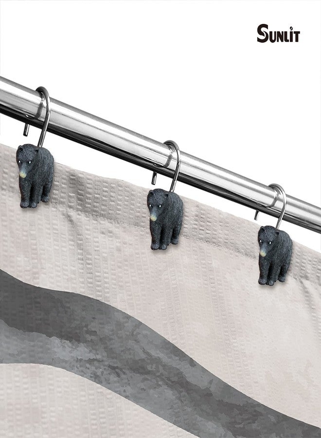 Sunlit Rustic Decorative Shower Curtain Hooks, Black Bear Shower Curtain Rings, Cabin Shower Curtain Hooks, Resin, Farmhouse Bathroom Decoration - 12 Pack - Image 4