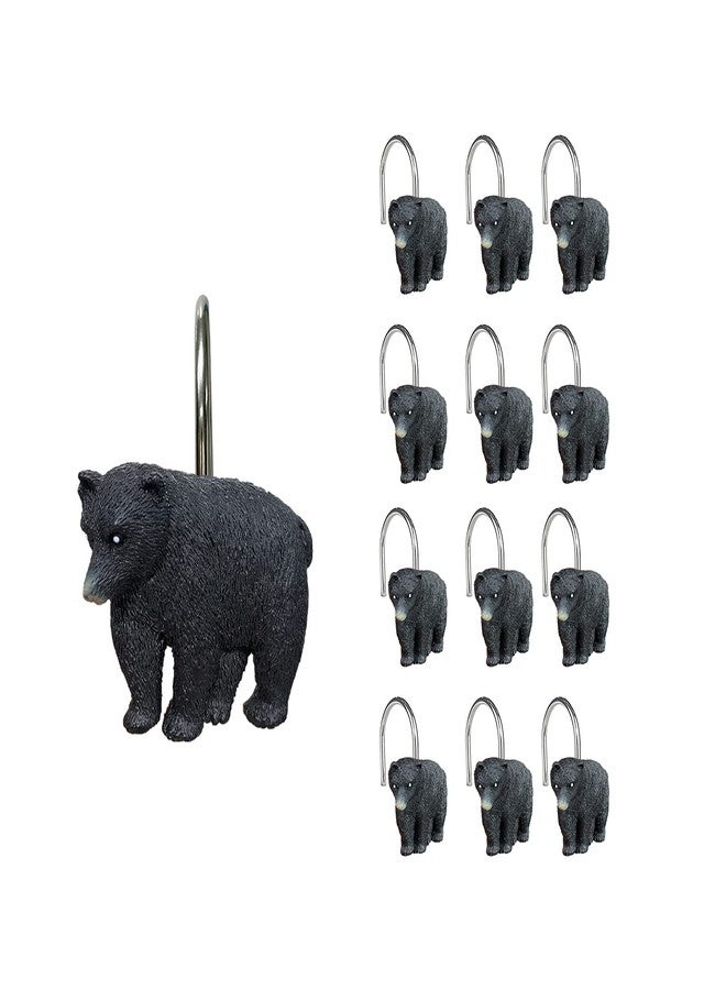 Sunlit Rustic Decorative Shower Curtain Hooks, Black Bear Shower Curtain Rings, Cabin Shower Curtain Hooks, Resin, Farmhouse Bathroom Decoration - 12 Pack - Image 1
