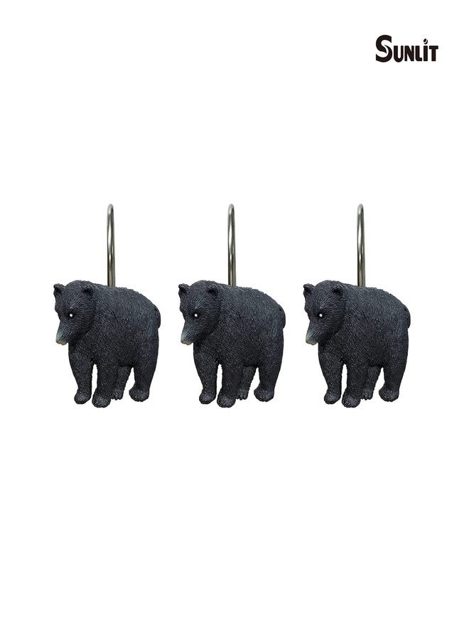 Sunlit Rustic Decorative Shower Curtain Hooks, Black Bear Shower Curtain Rings, Cabin Shower Curtain Hooks, Resin, Farmhouse Bathroom Decoration - 12 Pack - Image 2
