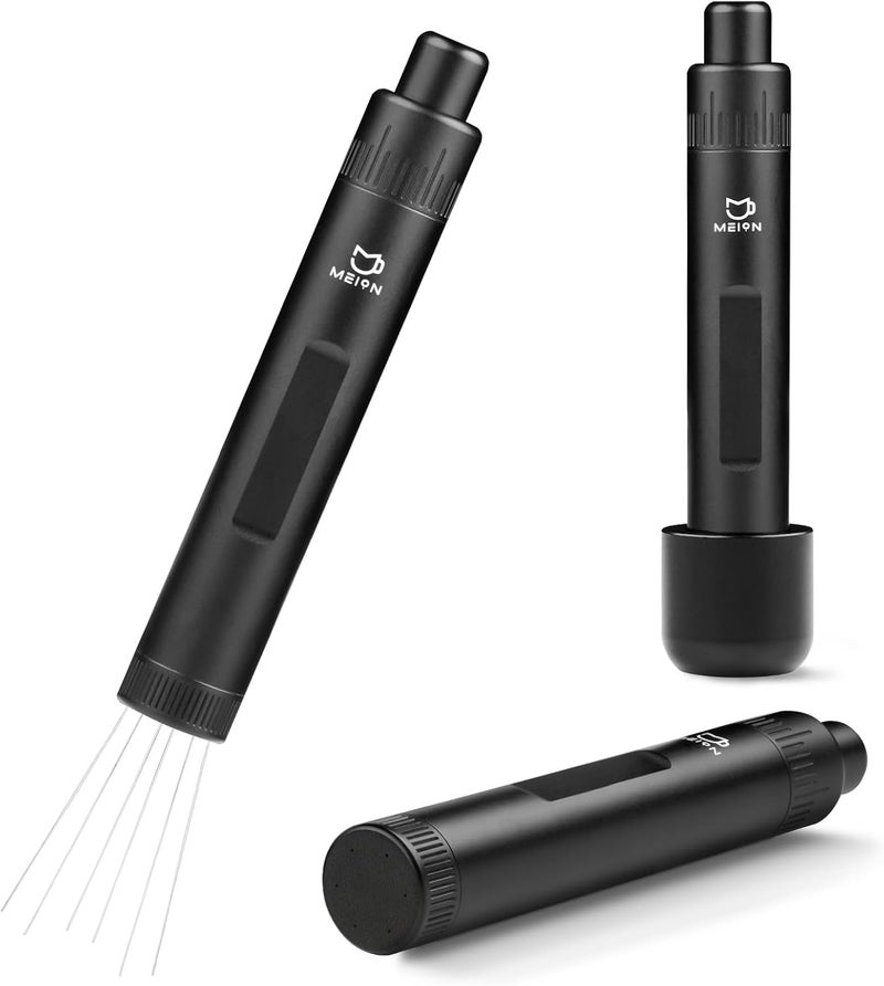 MEION Retractable WDT Espresso Distribution Tool Espresso Stirrer Tools, 0.35mm 6 Needles Coffee Distributor with Extra 6 Replaceable Needles, Espresso Machine Accessories for Barista (Black, V1) - Image 1