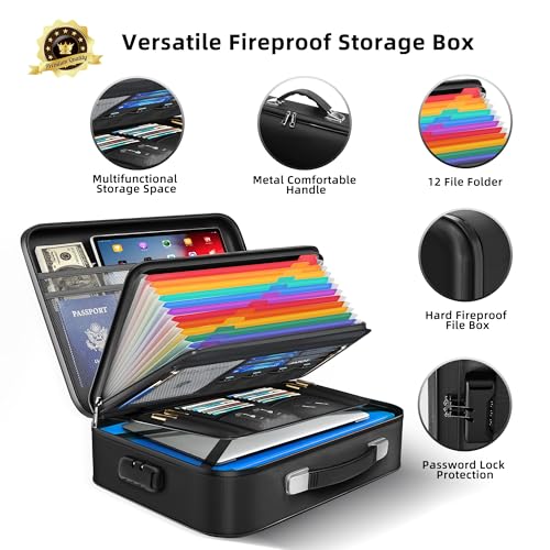 Deelhety Fireproof Document Box - 8-Layer Hard Shell Fire Proof Safe for Home Documents, Water Resistant File Organizer for Desk Money, Safety Box for Passports Certificates Laptop - Image 4