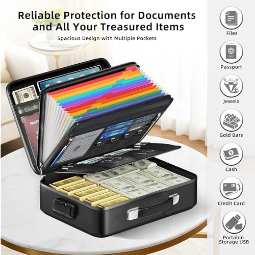 Deelhety Fireproof Document Box - 8-Layer Hard Shell Fire Proof Safe for Home Documents, Water Resistant File Organizer for Desk Money, Safety Box for Passports Certificates Laptop - Image 5