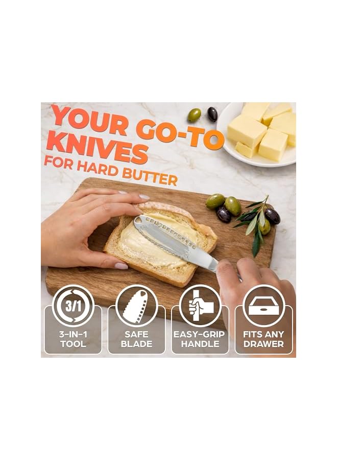 S-TOP 2 PCS Butter Spreader Knife - Multifunctional Silver Knife for Cold Butter - Stainless Steel Spreader with Serrated Edge - 3 in 1 Kitchen Gadgets Curler & Butter Grater - Image 2