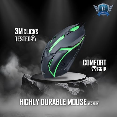 GEONIX Vigor R7 Wired Gaming Mouse with 1200 DPI, PVC Cable, 3 Buttons, Center Click, 1 Year Warranty (Black Red) - Image 2