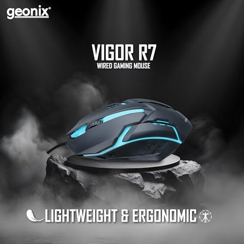 GEONIX Vigor R7 Wired Gaming Mouse with 1200 DPI, PVC Cable, 3 Buttons, Center Click, 1 Year Warranty (Black Red) - Image 3
