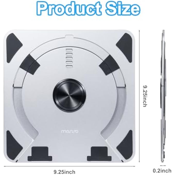 MARVO LAPTOP STAND FOR DESK, ADJUSTABLE ALUMINUM ALLOY COMPUTER STAND WITH 360 DEGREE ROTATING BASE, ERGONOMIC KEYBOARD RISER KICKSTAND FOR COLLABORATIVE WORK, COMPATIBLE WITH ALL LAPTOPS, SILVER - Image 3