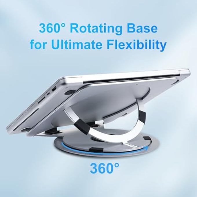 MARVO LAPTOP STAND FOR DESK, ADJUSTABLE ALUMINUM ALLOY COMPUTER STAND WITH 360 DEGREE ROTATING BASE, ERGONOMIC KEYBOARD RISER KICKSTAND FOR COLLABORATIVE WORK, COMPATIBLE WITH ALL LAPTOPS, SILVER - Image 2