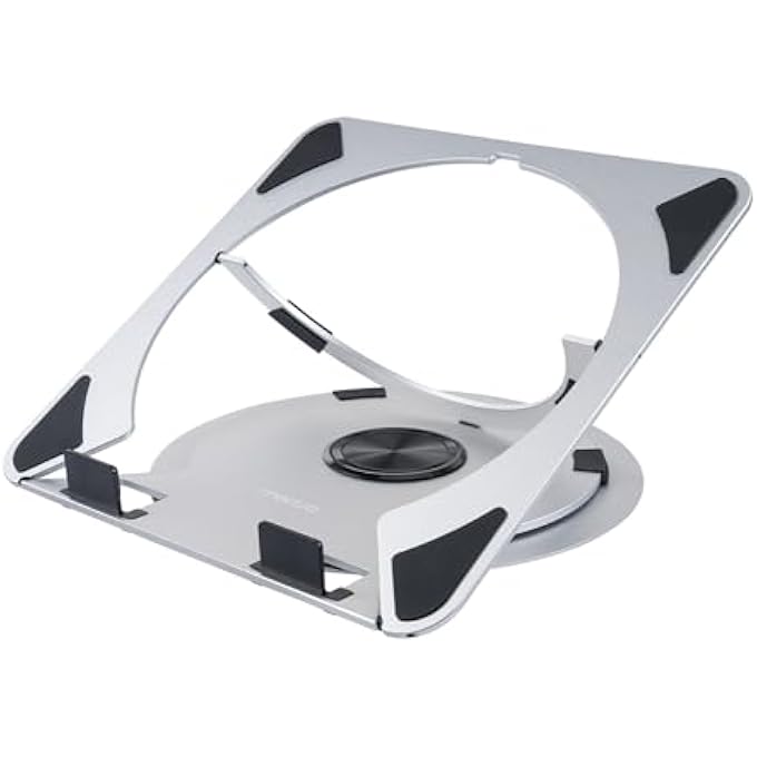 MARVO LAPTOP STAND FOR DESK, ADJUSTABLE ALUMINUM ALLOY COMPUTER STAND WITH 360 DEGREE ROTATING BASE, ERGONOMIC KEYBOARD RISER KICKSTAND FOR COLLABORATIVE WORK, COMPATIBLE WITH ALL LAPTOPS, SILVER - Image 1