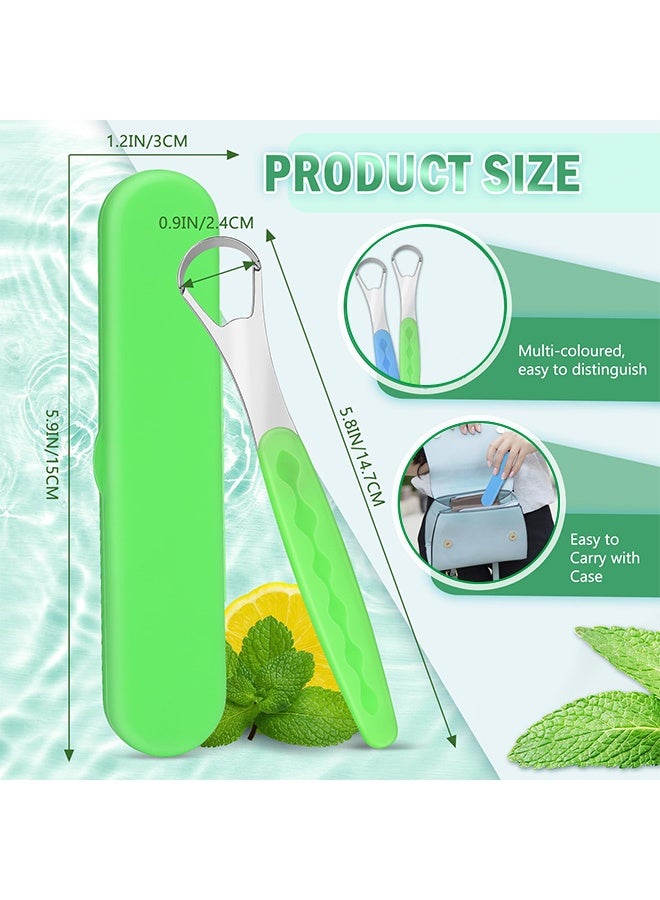 2 Pack Stainless Steel Tongue Scraper with Case, Light Blue Light Green, Metal Tongue Cleaner for Adults Kids, Reduce Bad Breath Oral Care for Home Travel Daily Use - Image 2