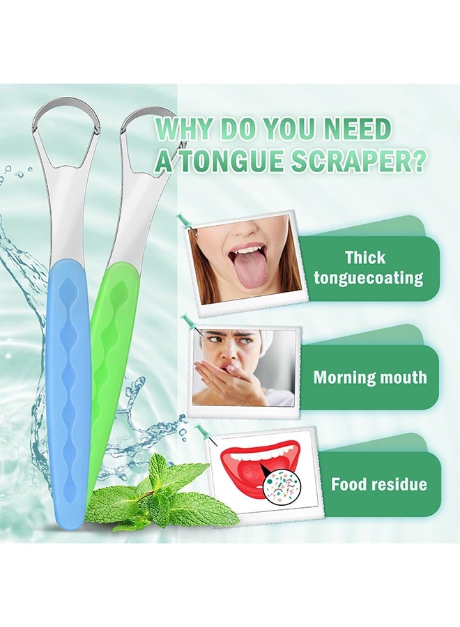 2 Pack Stainless Steel Tongue Scraper with Case, Light Blue Light Green, Metal Tongue Cleaner for Adults Kids, Reduce Bad Breath Oral Care for Home Travel Daily Use - Image 3