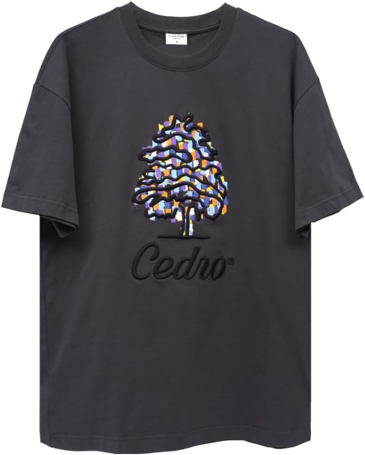 Cedro Men's Oversize Graphic Cotton Tee in Dark Grey - Image 1