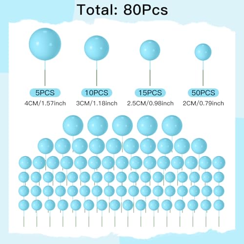 NACHLYNN 80 Pcs Cake Balls Decorations Mini Balloon Cake Topper Balls Foam Cupcake Toppers Balls for Cake Decorating Birthday Parties Weddings Anniversary Light Blue - Image 5