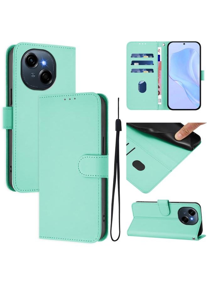 erorex - For Tecno Spark Go 1 Skin Feel Solid Color Leather Phone Case with Lanyard(Mint Green) - Image 1