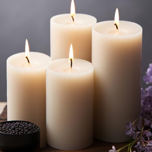 Unscented Ivory Pillar Candles Set of 628x4 inch Dripless and Smokeless Large Pillar Candles 50Hours Long Burning Time Paraffin Candle for Dinner Table Christmas and Home Decor
