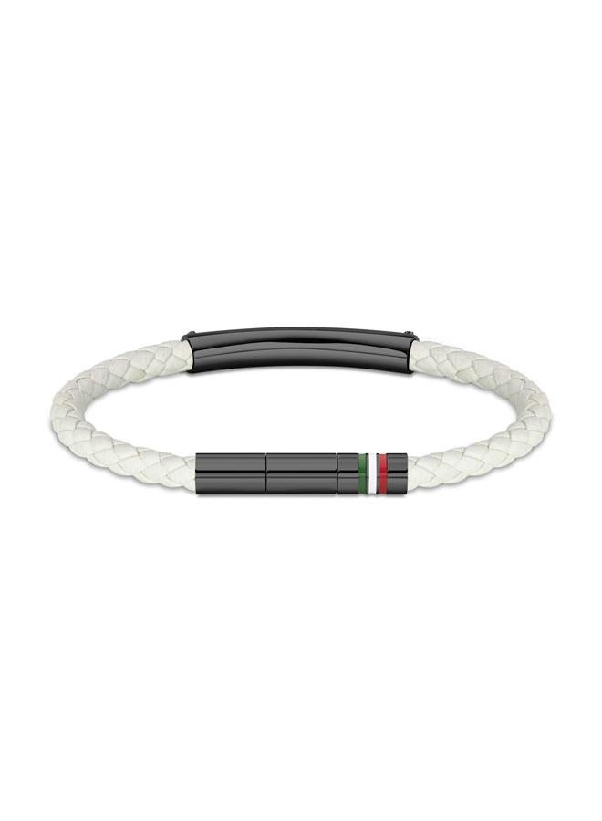 Ducati Vittoria Gunmetal Stainless Steel White Braided Leather Bracelet for Men 210mm - Image 2