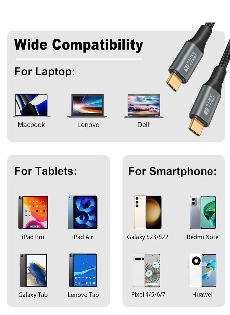 SYOSI - Short USB C to Cable, 1.5FT 3.2 Gen 2 Cable Short, 20Gbps Data Transfer & 100W PD Type Fast Charger Support 8K@60Hz Video for Thunderbolt3，MacBook Pro. - Image 1