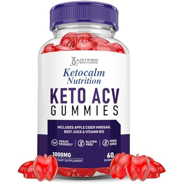 Justified Laboratories Ketocalm Nutrition Keto ACV Apple Cider Vinegar Formulated with Pomegranate Beet Juice Powder B12 Vegan Non GMO 60 Gummies - Image 1