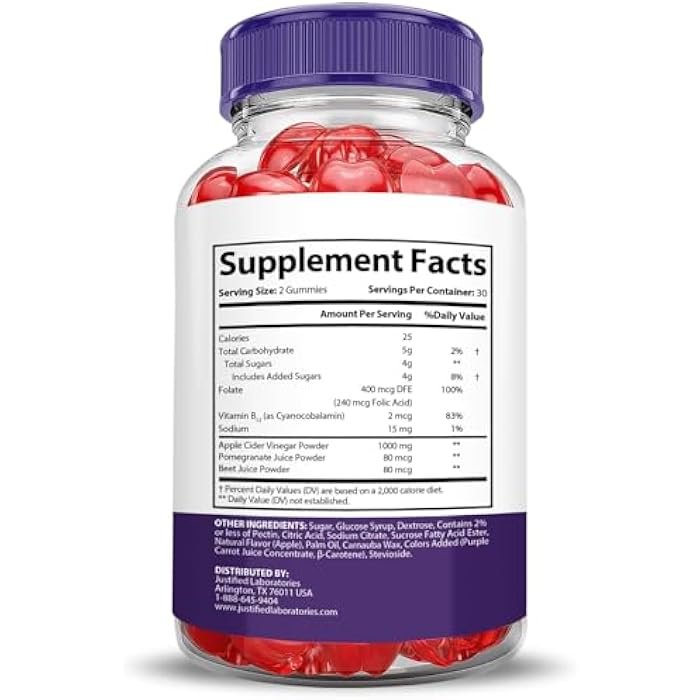 Justified Laboratories Ketocalm Nutrition Keto ACV Apple Cider Vinegar Formulated with Pomegranate Beet Juice Powder B12 Vegan Non GMO 60 Gummies - Image 2