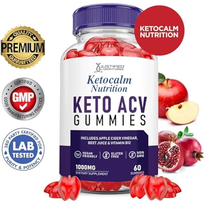 Justified Laboratories Ketocalm Nutrition Keto ACV Apple Cider Vinegar Formulated with Pomegranate Beet Juice Powder B12 Vegan Non GMO 60 Gummies - Image 3