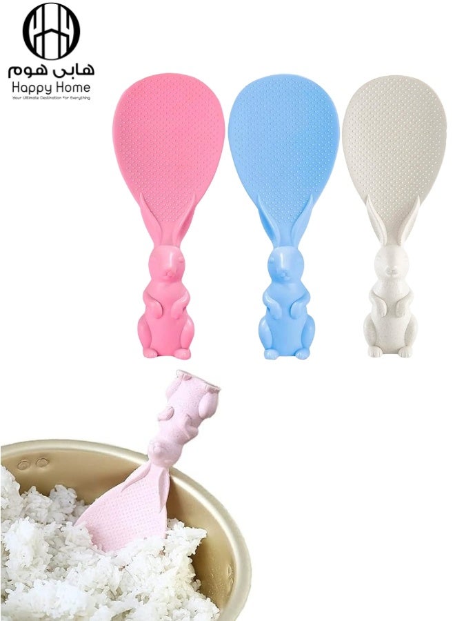 Happy Home 3pcs Creative Standing Rabbit Rice Spoon - Cute and Non-Stick Rice Serving Tool, Practical Kitchen Spoon Stands on Its Own for Easy and Clean Rice Serving, Flexible and Food Safe Design for Daily and Home Use - Image 1