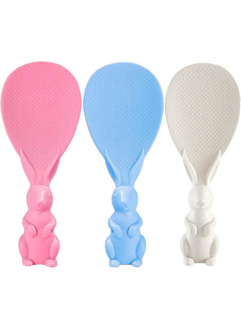 Happy Home 3pcs Creative Standing Rabbit Rice Spoon - Cute and Non-Stick Rice Serving Tool, Practical Kitchen Spoon Stands on Its Own for Easy and Clean Rice Serving, Flexible and Food Safe Design for Daily and Home Use - Image 2