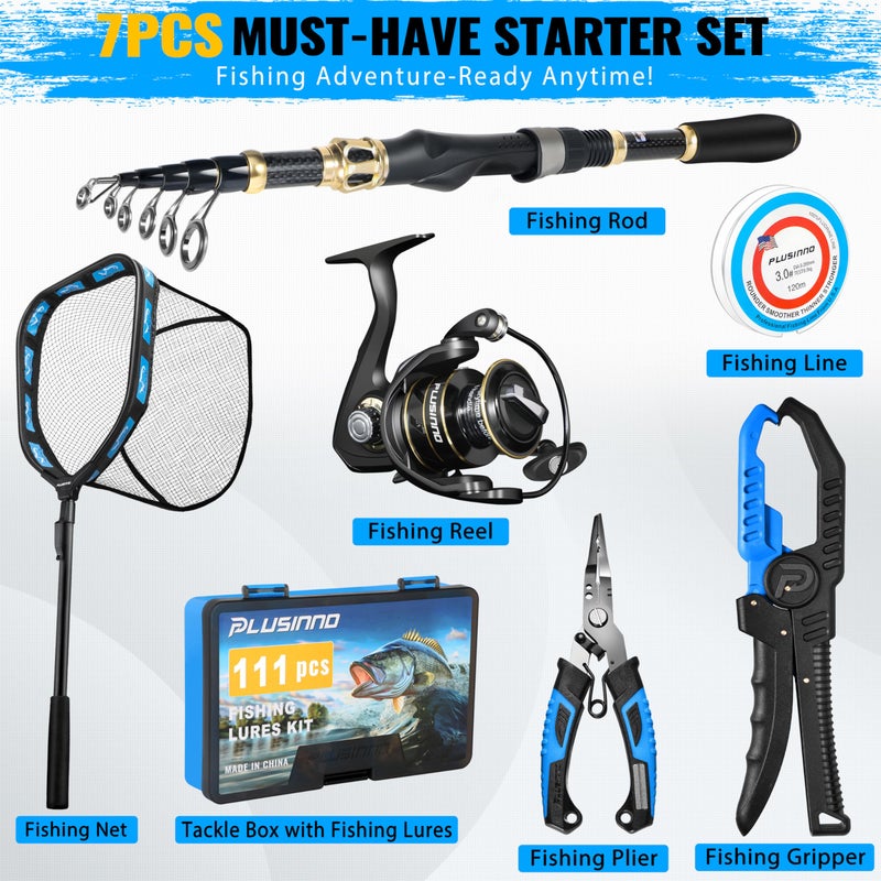 PLUSINNO Fishing Gear,Full Fishing Pole kit Include Fishing Rod and Reel Combo, Fishing Net, Tackle Box with Fishing Lures, Fishing Pliers,Fishing Gifts for Men with Fishing Tool Kit - Image 2