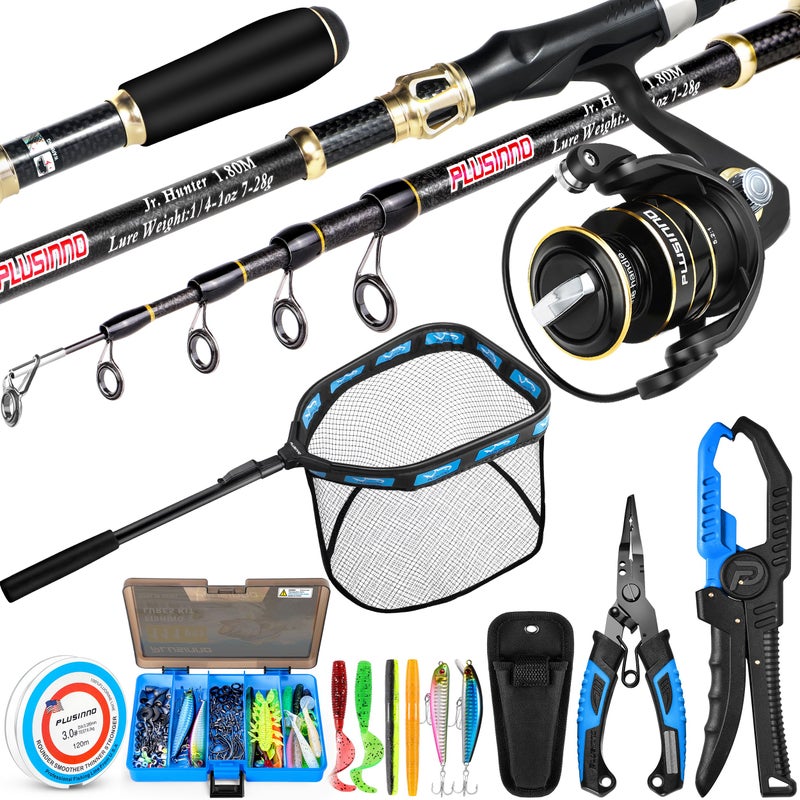 PLUSINNO Fishing Gear,Full Fishing Pole kit Include Fishing Rod and Reel Combo, Fishing Net, Tackle Box with Fishing Lures, Fishing Pliers,Fishing Gifts for Men with Fishing Tool Kit - Image 1