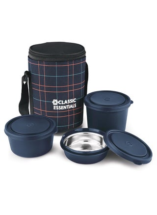 CLASSIC ESSENTIALS Lunch Box, Microwave Safe & Leak Proof, 3 Inside Steel Containers with BPA Free Lids (250ml, 400ml & 600ml), Insulated Fabric Bag (Blue) - pzsku/Z045642273C1C5D476EF4Z/45/1743507461/74edf78e-eaa5-48ea-848c-c0fda5fbeefc