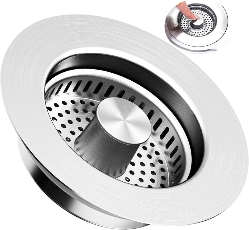 KASTWAVE Upgraded 3-in-1 Kitchen Sink Drain Stopper Strainer, Brushed Stainless Steel SUS 304 Pop-Up Plug, for Standard 3.5 Inch Drain, Anti-Clog Filter, Odor Blocker, Easy Clean & Durable - Image 1