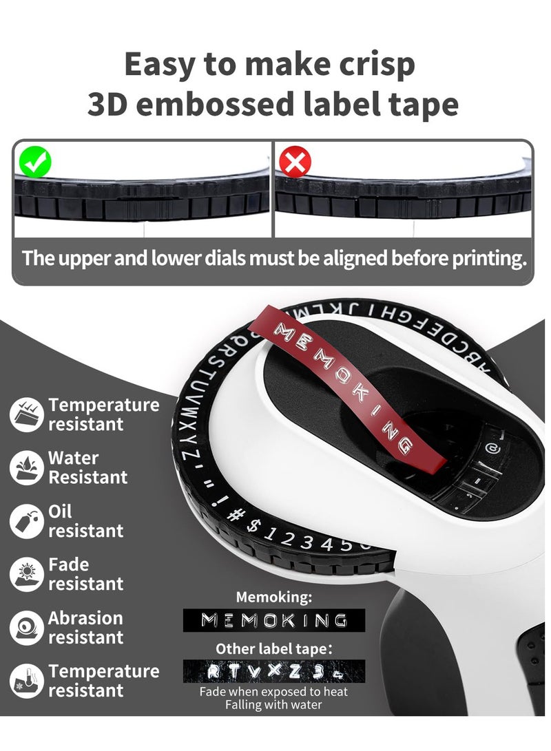 Memoking آلة تسمية النقش-E975 آلة تسمية النقش ثلاثية الأبعاد ، مجهزة بشريط نقش 6 لفات ، آلة تسمية نقش محمولة ، آلة تسمية نقش حروف ، مناسبة للمنزل والمكتب وDIY - Image 3