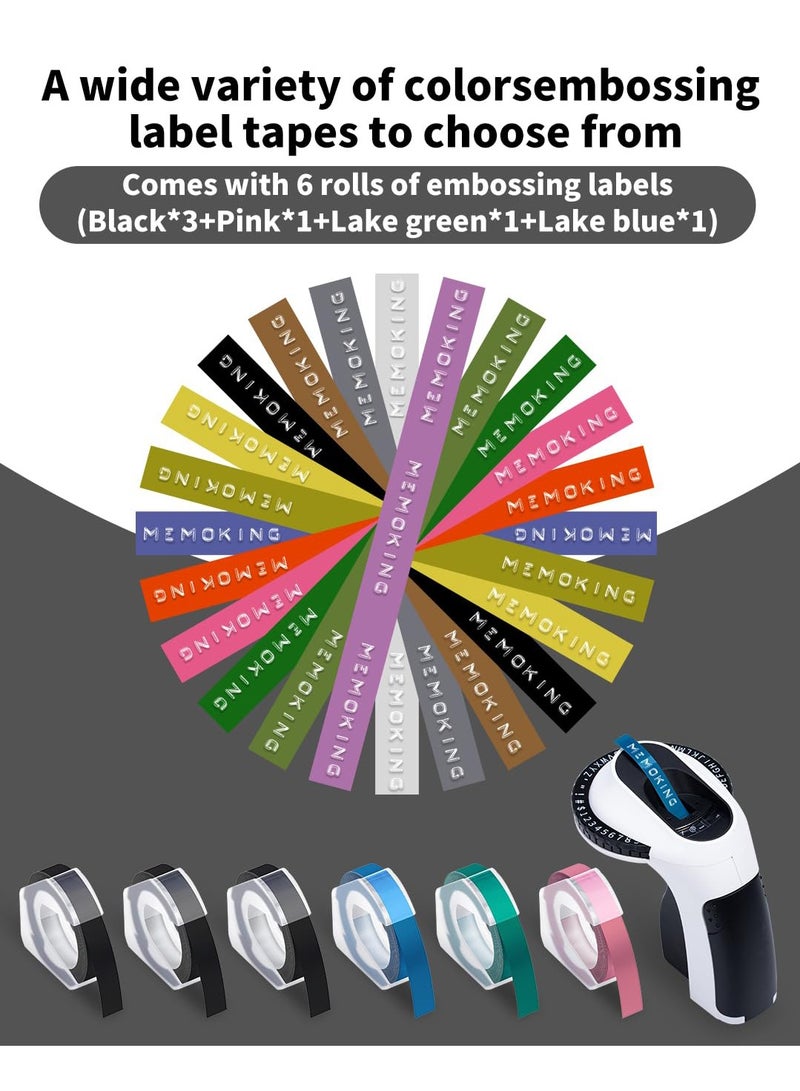 Memoking آلة تسمية النقش-E975 آلة تسمية النقش ثلاثية الأبعاد ، مجهزة بشريط نقش 6 لفات ، آلة تسمية نقش محمولة ، آلة تسمية نقش حروف ، مناسبة للمنزل والمكتب وDIY - Image 5