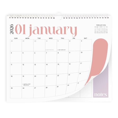 Paper Play Wall Calendar 2026-2027 Hanging Calendar, Jan 2026 to June 2027, 13.5 x 11 Inch Monthly Calendar for Wall, 18 Months Spiral Twin-Wire Binding Wall Calendar Planner, Large Writing Blocks with Holidays - Image 1