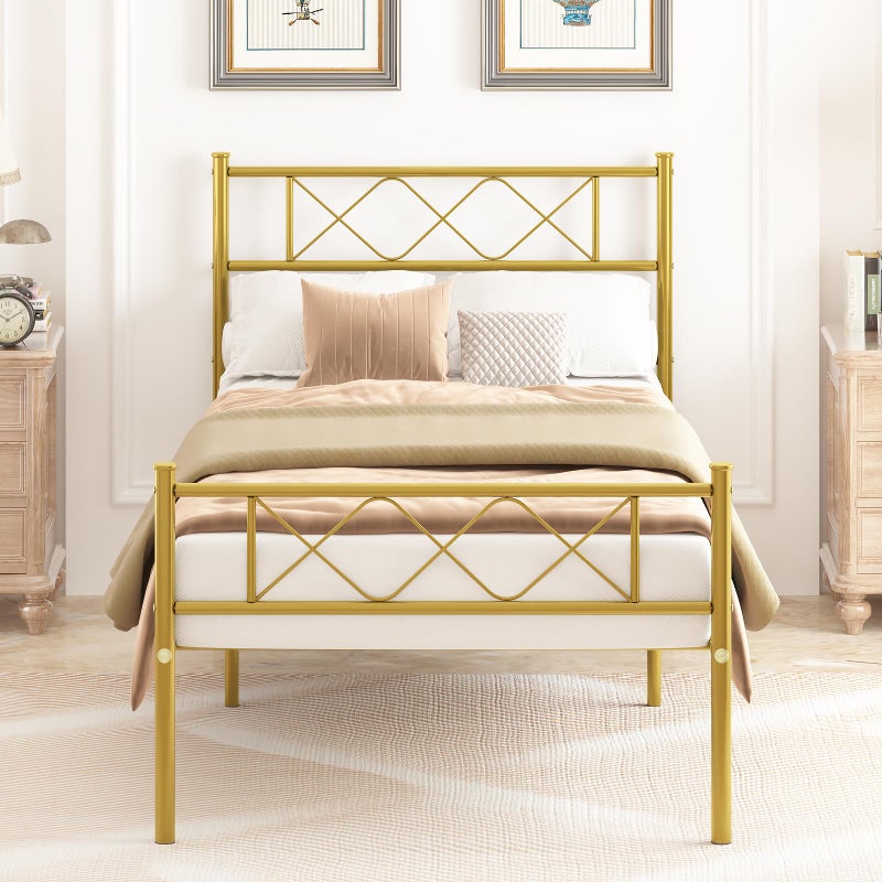 Weehom Weehom Twin Size Metal Bed Frame Mattress FoundationPlatform Bed Heavy Duty Steel Slat Best for Kids Adults Student Gold
