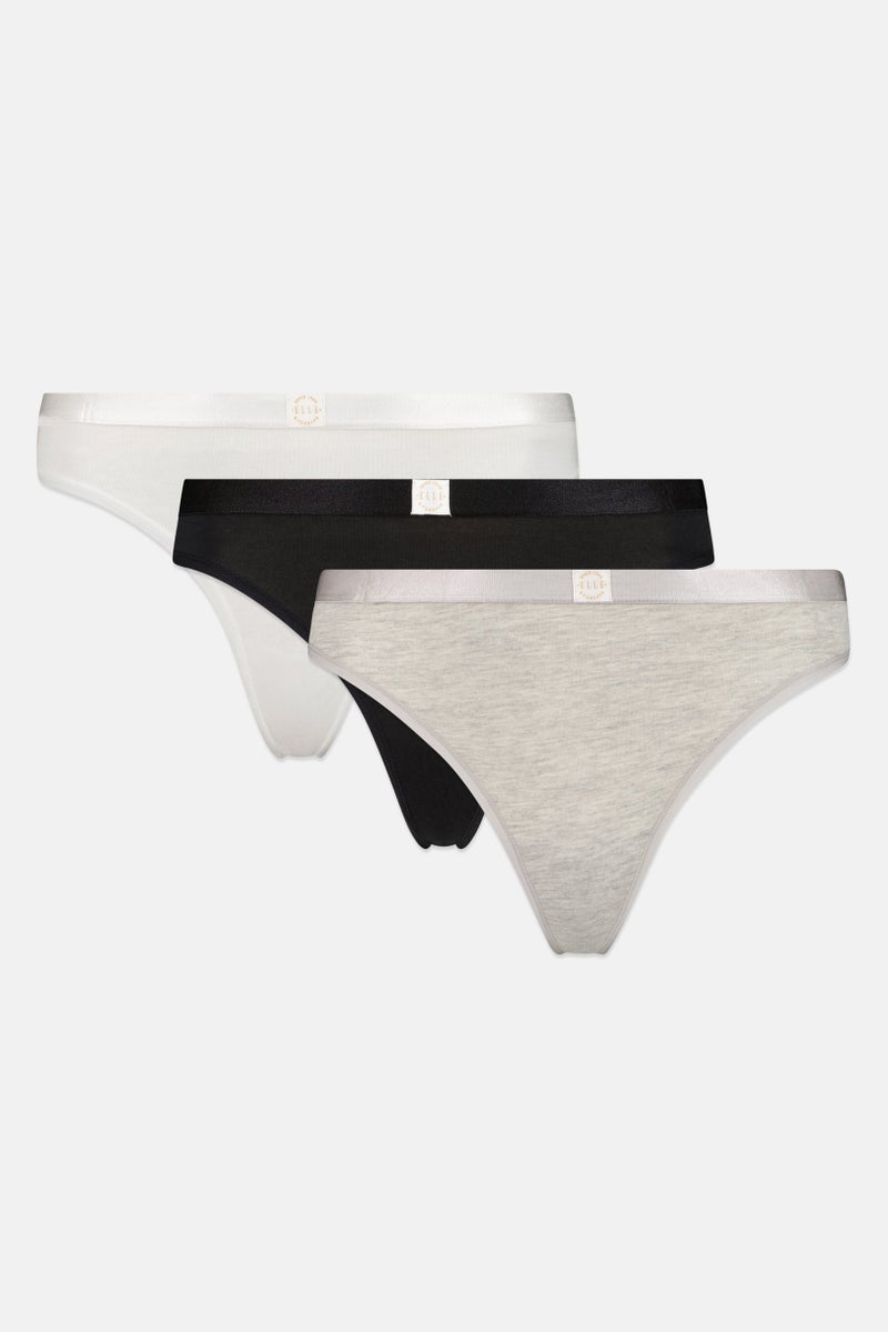 ELLE Women 3 Pack Plain Super Soft Cotton Thong Panty, Multicolor - Image 2