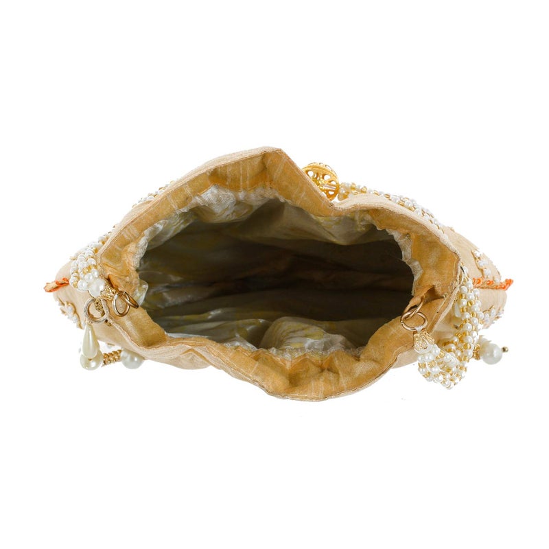 Kuber Industries Heart Home Ethnic Clutch Silk 2 Pieces Potli Batwa Pouch Bag with Beadwork Gift for Women Peach Gold CTHH13663 - Image 4