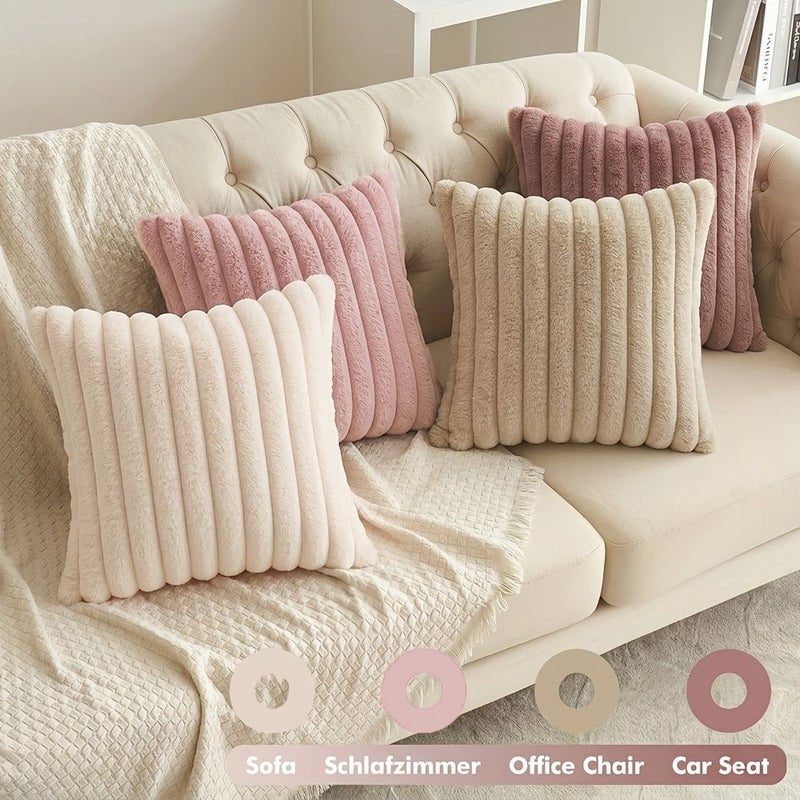 وسادة زينة مخططة من الفرو الصناعي الفاخر مقاس 18 × 18 بوصة، من بلاش هاش - Image 2