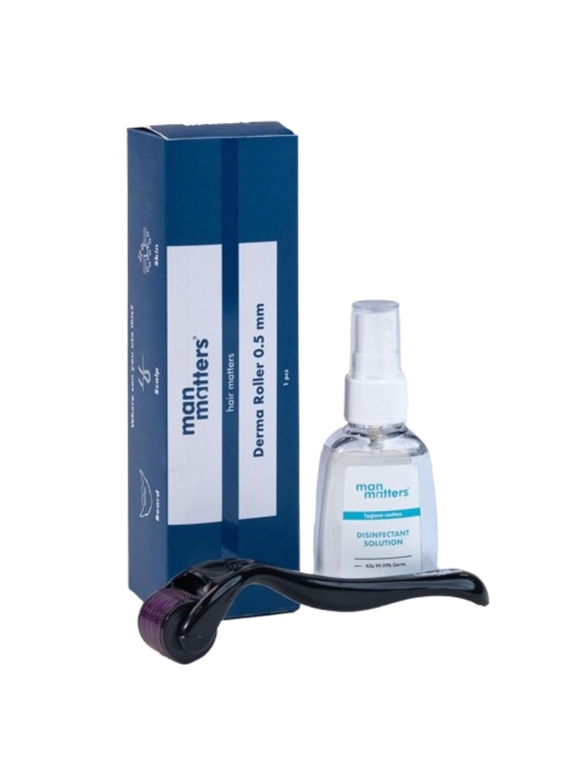 Man Matters Man Matters Derma Roller With Disinfectant 540 Micro 05mm Titanium Alloy Needles Reduces Hair Fall Stimulates Hair Follicles Easy to use Safe and Effective  - Image 1