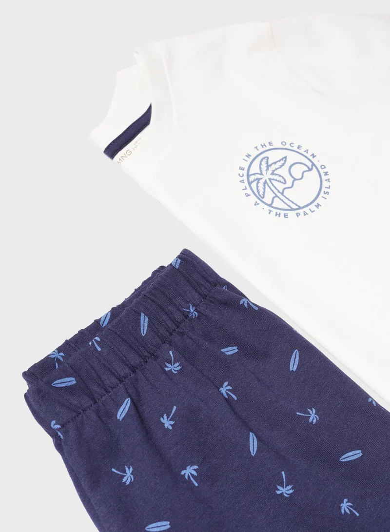 MANGO Kids Palm Print T-Shirt & Shorts