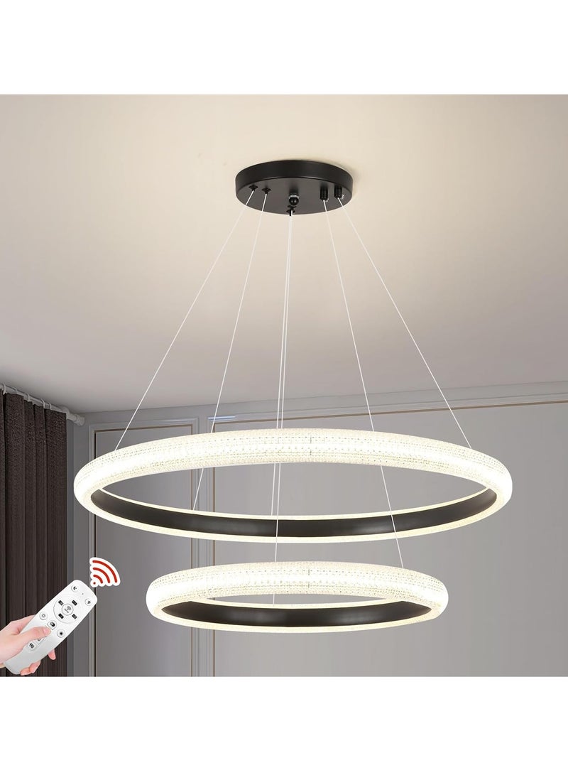 YATAI LIGHTING Modern LED Bedroom Chandelier, Black 2 Ring Chandelier for Living Room, Dining Room, and Study, Dimmable and Adjustable Height Chandelier Light, 10-12㎡,63W,3000-6000K  - Image 1