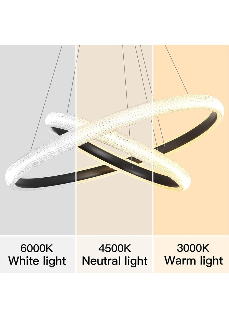 YATAI LIGHTING Modern LED Bedroom Chandelier, Black 2 Ring Chandelier for Living Room, Dining Room, and Study, Dimmable and Adjustable Height Chandelier Light, 10-12㎡,63W,3000-6000K  - Image 4