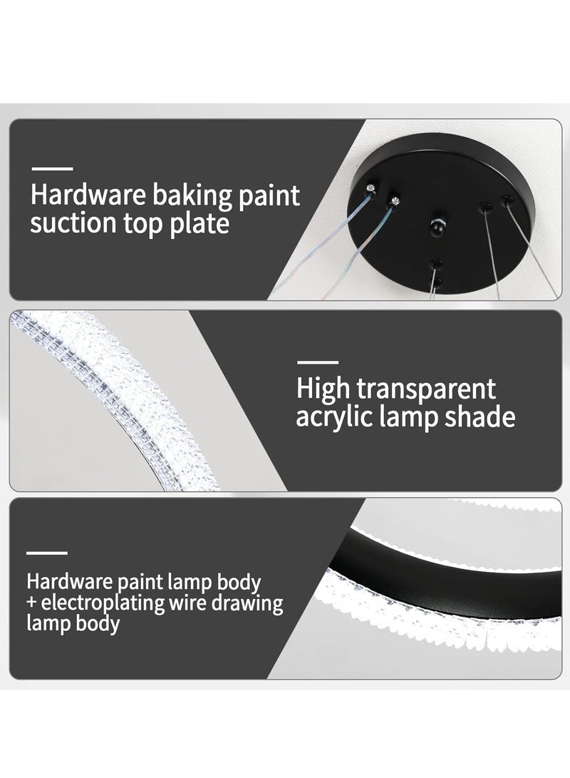YATAI LIGHTING Modern LED Bedroom Chandelier, Black 2 Ring Chandelier for Living Room, Dining Room, and Study, Dimmable and Adjustable Height Chandelier Light, 10-12㎡,63W,3000-6000K  - Image 5
