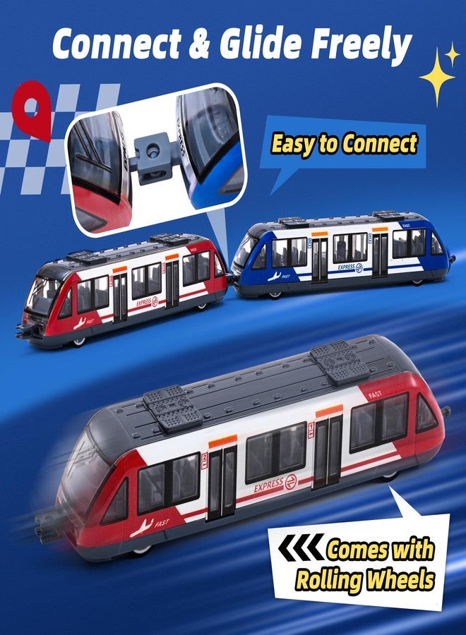 Crelloci 4 Pack Bullet Train Set, Linked High Speed Lotomotive Toy Train, Connectable Model Car, Sliding Wheel Railway Cars Vehicle Set with Front & Rear Couplers, Gift for Kids Boys Ages 3+ - Image 3