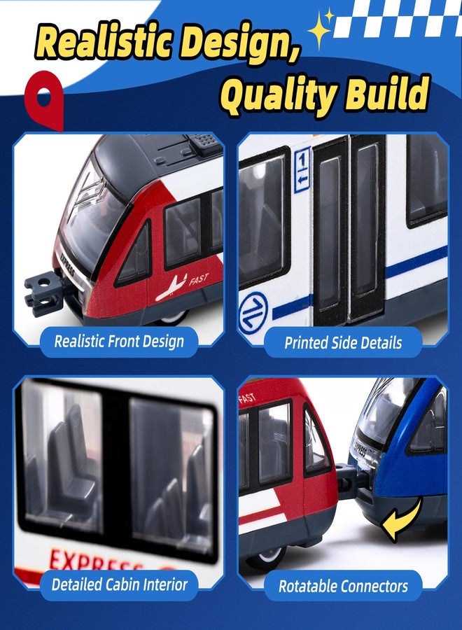 Crelloci 4 Pack Bullet Train Set, Linked High Speed Lotomotive Toy Train, Connectable Model Car, Sliding Wheel Railway Cars Vehicle Set with Front & Rear Couplers, Gift for Kids Boys Ages 3+ - Image 2