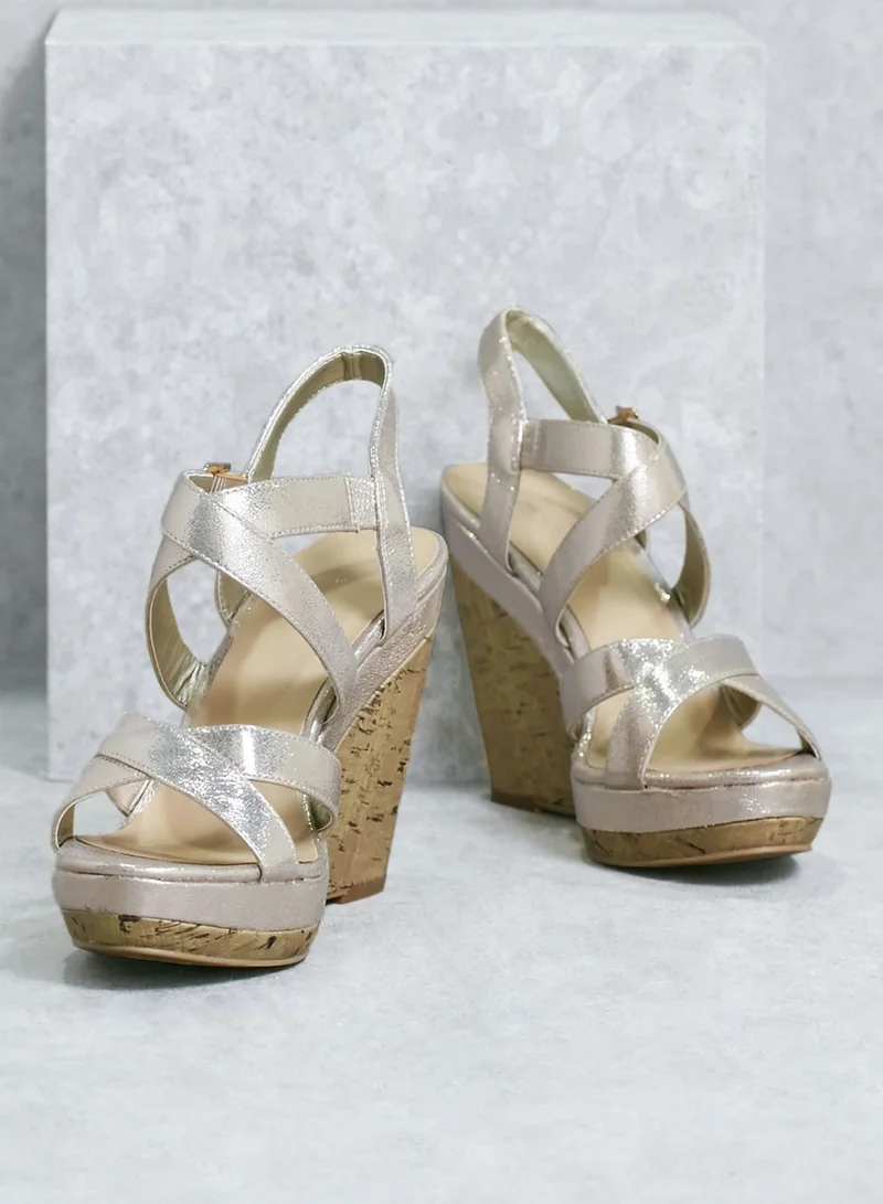NEW LOOK Silver cork wedges